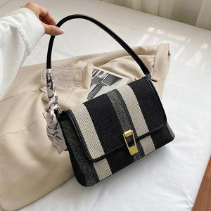 Canvas Shoulder Bag for Women with Scarf Handle Autumn Handbags