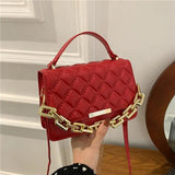Quilted Chain Shoulder Bag Red Brown