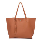 Tassel Handbag Pu Large Capacity Pink Shoulder Bag