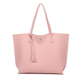 Tassel Handbag Pu Large Capacity Pink Shoulder Bag