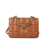 Purple Leather Crossbody Bag Plaid Shoulder Bag With Chain Handle