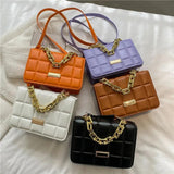 Purple Leather Crossbody Bag Plaid Shoulder Bag With Chain Handle