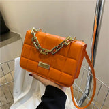 Purple Leather Crossbody Bag Plaid Shoulder Bag With Chain Handle
