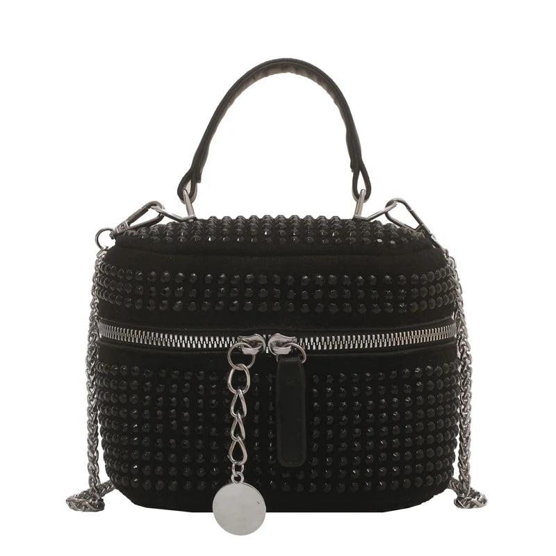 Rhinestone Box Sling Bag Women's Chain Shoulder Handbag