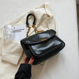 Vintage Leather Chains Shoulder Bag for Women Armpit Handbag