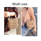Summer Straw Beaded Chain Shoulder Bag