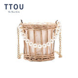 Summer Straw Beaded Chain Shoulder Bag