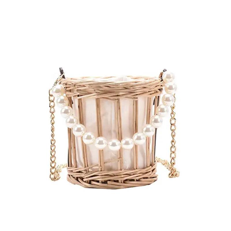 Summer Straw Beaded Chain Shoulder Bag