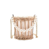 Summer Straw Beaded Chain Shoulder Bag
