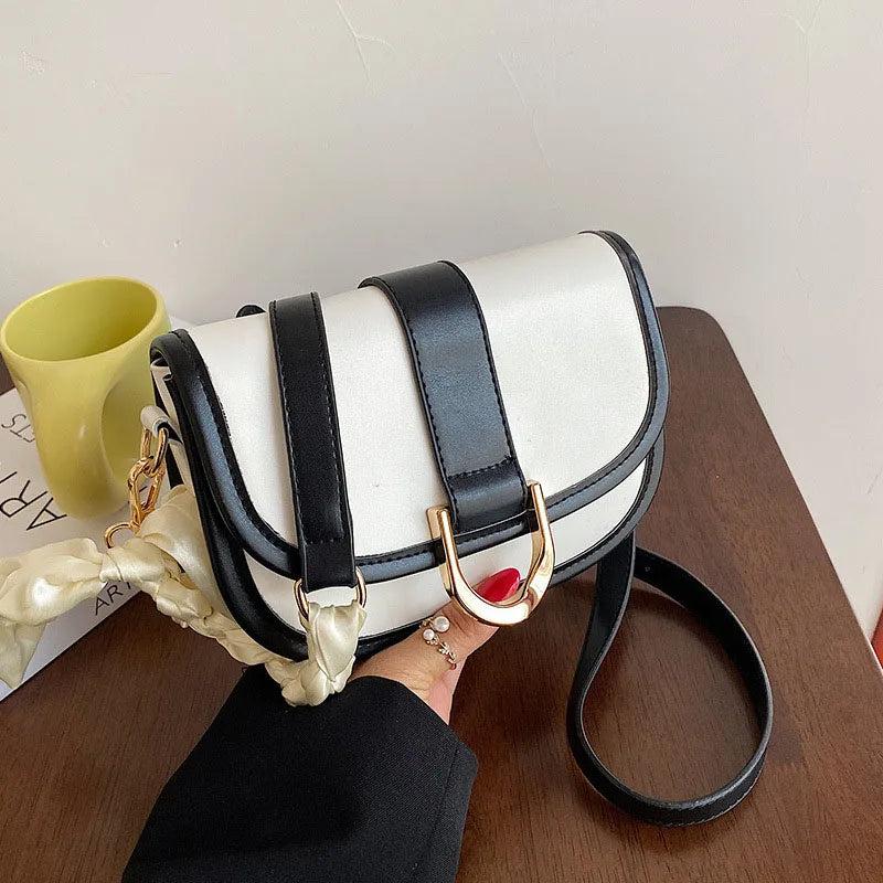 Retro Semicircle Saddle Crossbody Bag Underarm Bag Contrast Bags