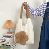 Winter Soft Plush Handbags 3D Flower Tote Bag Women Lamb Hair Shoulder Bag