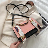 2021 Women's Handbag Shoulder Messenger with Silk Scarf Chain