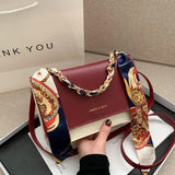 2021 Women's Handbag Shoulder Messenger with Silk Scarf Chain