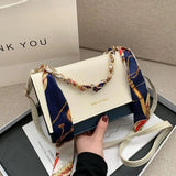 2021 Women's Handbag Shoulder Messenger with Silk Scarf Chain