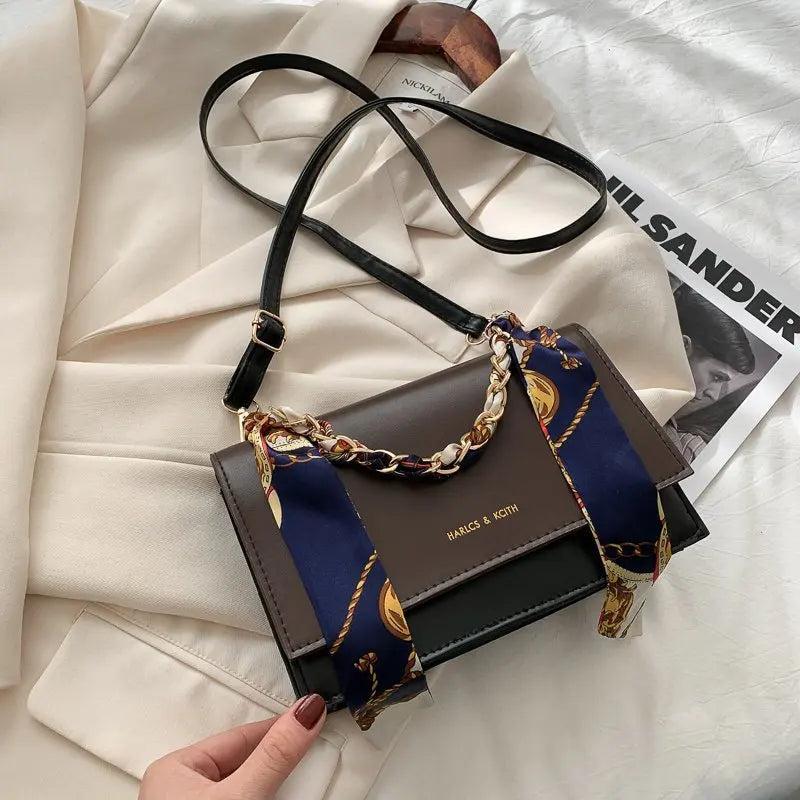 2021 Women's Handbag Shoulder Messenger with Silk Scarf Chain