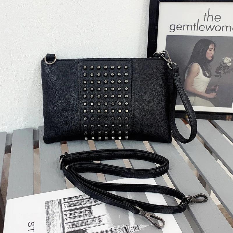 Punk Rivets Clutch Shoulder Bag Large Capacity Handbag Women's Purse