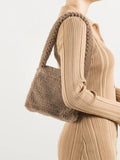 Winter Faux Fur Women Shoulder Bags Solid Square Flap Handbags Casual Totes