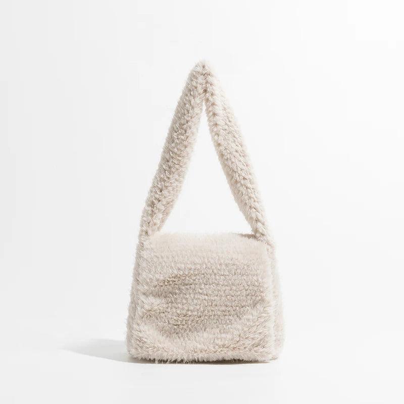 Winter Faux Fur Women Shoulder Bags Solid Square Flap Handbags Casual Totes