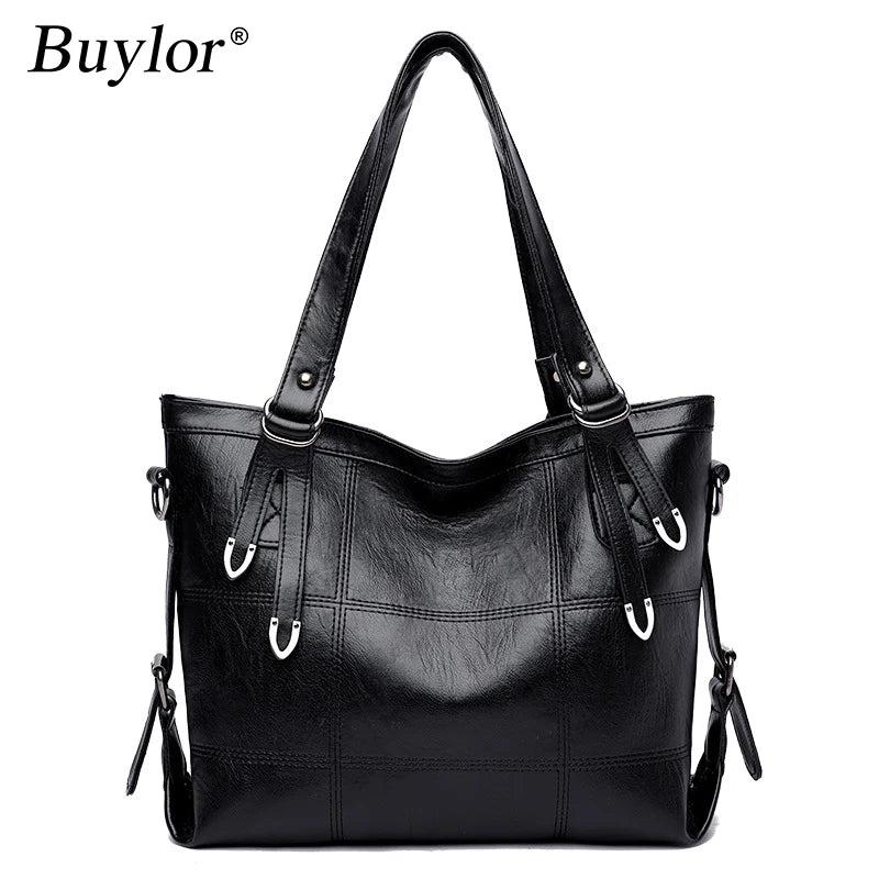 Buylor Women Handbag PU Leather Shoulder Bag Large Capacity Retro Messenger Bag