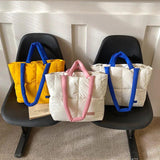 Large Winter Tote Handbag Women Shoulder Bag Down Cotton Shopping Purse