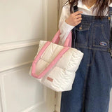Large Winter Tote Handbag Women Shoulder Bag Down Cotton Shopping Purse