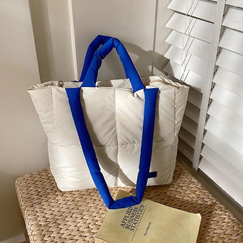 Large Winter Tote Handbag Women Shoulder Bag Down Cotton Shopping Purse