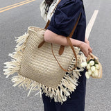 Women's Braided Tassel Shoulder Bag for Summer Travel