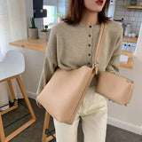 Vintage Large Capacity Totes Wide Strap Shoulder Bags Pu Leather Crossbody Bag