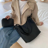 Vintage Large Capacity Totes Wide Strap Shoulder Bags Pu Leather Crossbody Bag
