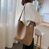 Vintage Large Capacity Totes Wide Strap Shoulder Bags Pu Leather Crossbody Bag
