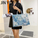 Large Canvas Tote Flower Painting Summer Handbag