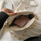 Mini Folds PU Leather Crossbody Bags For Women Ladies Solid Chain Shoulder Bag