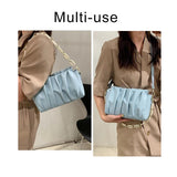 Mini Folds PU Leather Crossbody Bags For Women Ladies Solid Chain Shoulder Bag