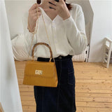 Bamboo Handle Women Handbags Chains Shoulder Bags Stone Pattern Crossbody Bag