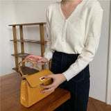 Bamboo Handle Women Handbags Chains Shoulder Bags Stone Pattern Crossbody Bag