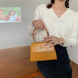Bamboo Handle Women Handbags Chains Shoulder Bags Stone Pattern Crossbody Bag