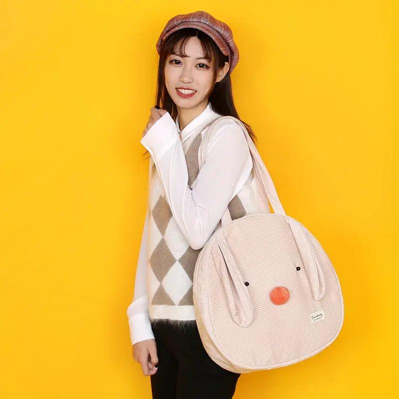 Girl Ellipse Corduroy Tote Bags Zipper Female Soft Shoulder Bag Cotton Hemp