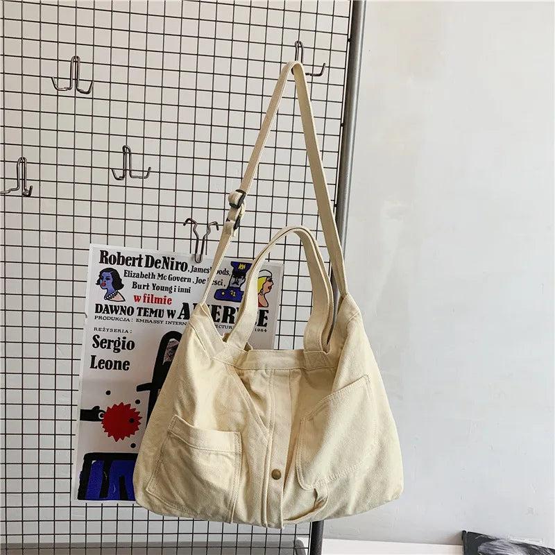 Canvas Shoulder Bag for Women Messenger Handbag Solid Crossbody Bag