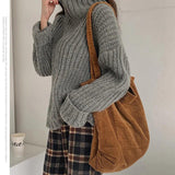 Stylish Corduroy Shoulder Bag for Women with Large Capacity