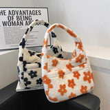 Women's Soft Plush Flower Handbag Large Capacity Winter Warm Totes