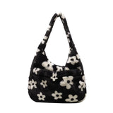 Women's Soft Plush Flower Handbag Large Capacity Winter Warm Totes