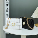 Leather Thread lattice Shoulder Bag Women flip chain Bag