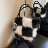 Furry Women's Handbag Winter Underarm Bag Splicing Single Ladies Shoulder Crossb