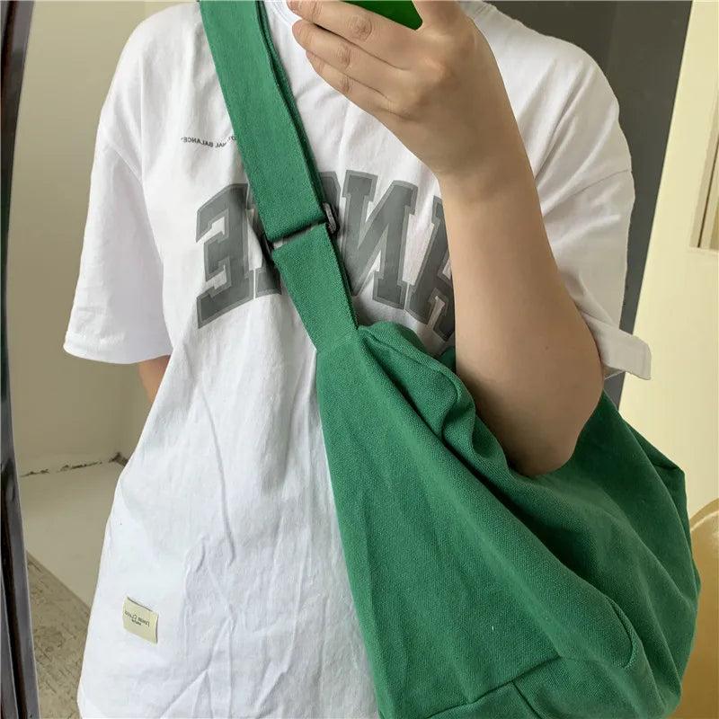 Canvas Messenger Shoulder Bag Literary Retro Bucket Bag