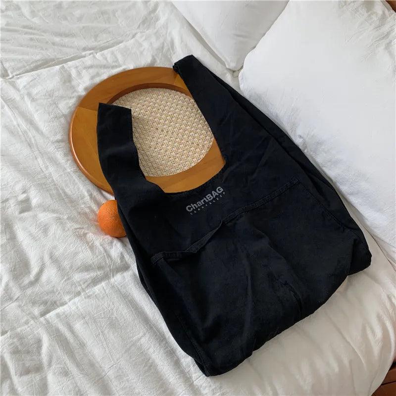 Japanese Canvas Shoulder Bag Letter Printing Shopping Bag