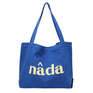 Japanese Letter Printed Shoulder Bag Washed Canvas Casual Art Handbag