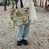 Shoulder Bag Canvas Pastoral Style Rose Flower Retro Handbag