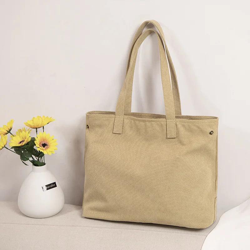 Japanese Canvas One-shoulder Tote Bag for Shopping and Commuting