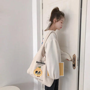 Berber Fleece Shoulder Bag Plush Handbag Canvas Tote Large Capacity