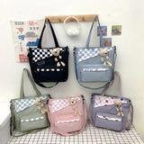 Checkerboard Large-capacity Women's Bag Spring Bear Shoulder Bag
